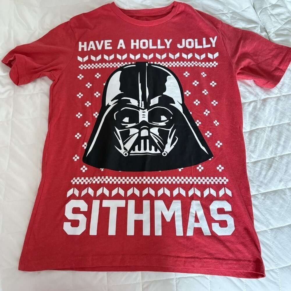 Star Wars Mens Size Small Have a Holly Jolly Sithmas T-Shirt Tee Darth Vader Red